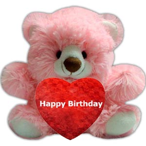 Small Pink Birthday Teddy Bear with Red Heart