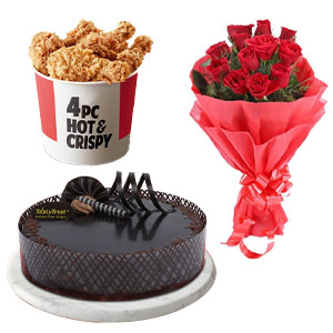 KFC- Chicken W/ Roses & Chocolate Cake