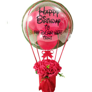 (00001) Red roses W/ customized balloons