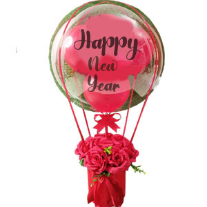 (0004) Red roses W/ customized balloons