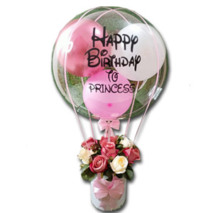 Multi color roses W/ customized balloons