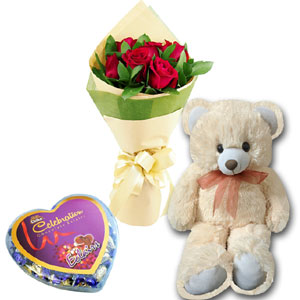 Rose Bouquet with Chocolate & Teddy Bear