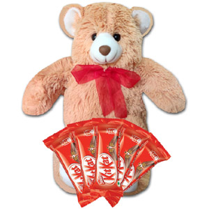 (41) Teddy Bear W/ 5 Bars KitKat Chocolate.