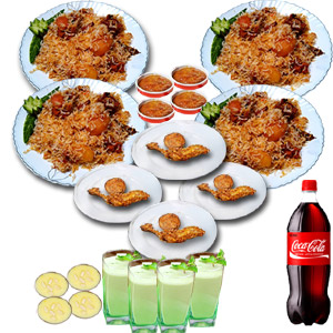 Fakruddin Kachchi Biryani W/ Chicken Roast, Zali Kabab, Firney, Chatni Borhani & Coke - 4 Person (Full Plate)
