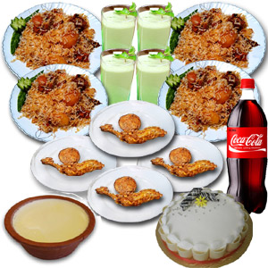 Fakruddin Kachchi Biryani W/ Roast,Zali Kabab, Borhani, Coke, Doi & Cake - 4 Person(Half plate) 