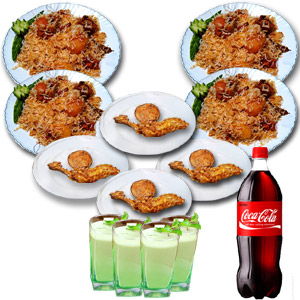 Fakruddin Kachchi Biryani W/ Chicken Roast, Zali Kabab, Borhani & Coke - 4 Person(Half plate)
