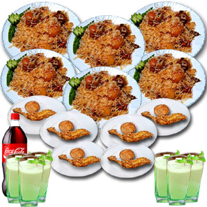 Fakruddin Kachchi Biryani W/ Chicken Roast, Zali Kabab, Borhani & Coke - 6 Person  (Half Plate)