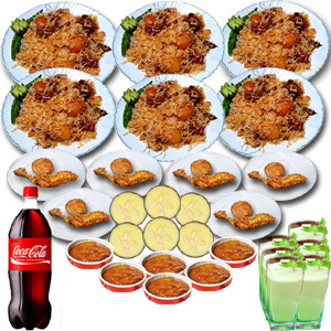 Fakruddin Kachchi Biryani W/ Chicken Roast, Zali Kabab, Firney, Chatni, Borhani & Coke - 6 Person (Full plate)