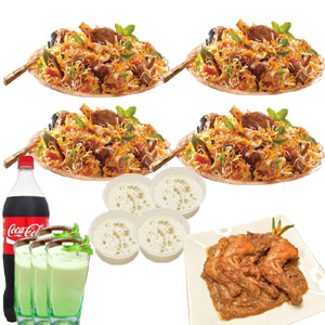 Nawabi Voj Kachchi Biryani W/ Chicken Roast, Firney, Borhani & Coke - 4 Person