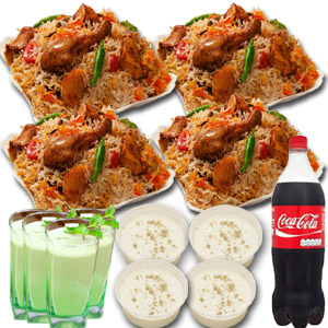 Nawabi Voj Chicken Biryani W/ Firney, Borhani & Coke - 4 Person