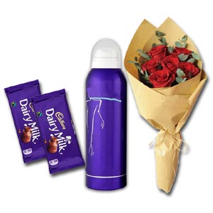 Roses W/ women's body spray & Chocolate