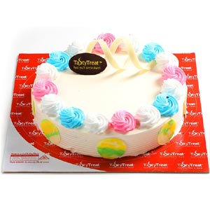 Half kg Vanilla Round Cake with Colorful Cream