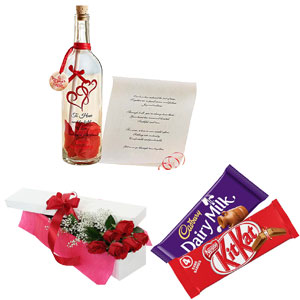 Flower W/ Message in a Bottle and Chocolate