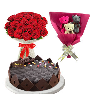 (0005) Cake W/ Teddy bouquet & Rose