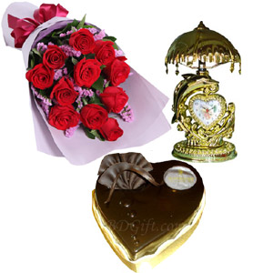 (15) Roses W/ Cake & Decorated Clock