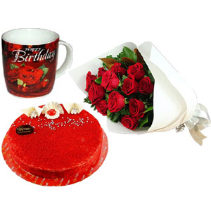 (22) Red Roses W/ Cake & Birthday Mug 