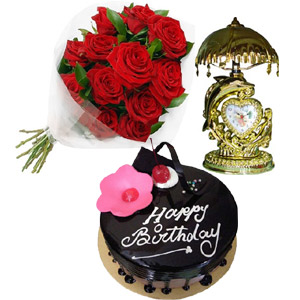 (39) Red Roses W/ Chocolate Cake & Decorated Clock