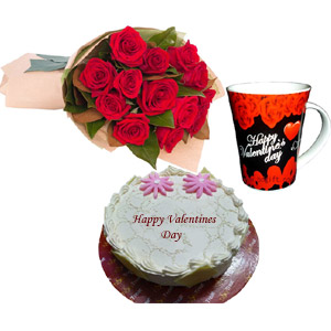 Vanilla Cake W/ 12 pcs Red Roses & Mug