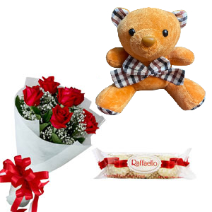 Flower W/ Chocolate & Teddy Bear