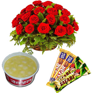 Flower Basket W/ Chocolates & Sweet