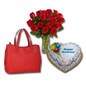 Handbag,Red roses W/Cake