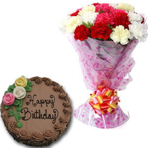 (10) 2 pound Black Forest Shumi's Hot Cake W/ 12 Carnations in Bouquet