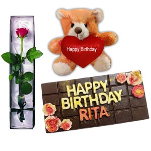 (01) Birthday Chocolate W/ Red Rose & Teddy Bear
