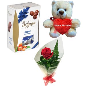 (01) Chocolate box W/ Red rose & Teddy bear