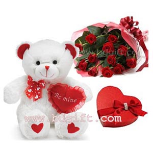 Red roses W/ chocolate and Bear