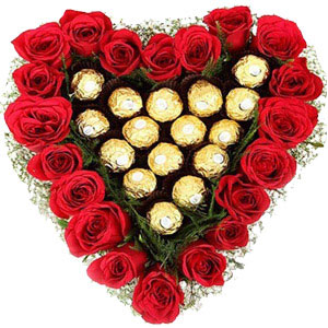 (008) Heart shaped Roses W/ Ferrero Rocher Chocolate