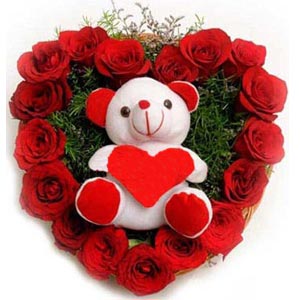 Heart Shaped Roses with Small Love Bear