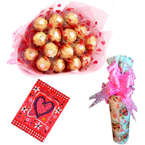 Ferrero rocher chcolate with message in a bottle and card