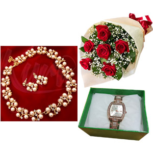 (0002) Necklace W/ Watch & Roses
