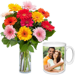 Multi-color Gerbera W/ Photo Mug