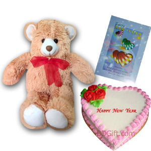 (08) Cake W/ Teddy Bear & New Year Card
