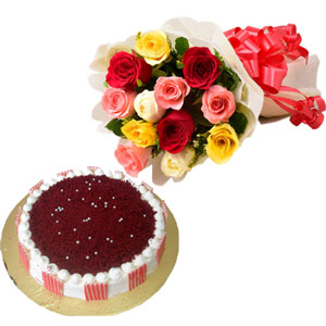 1 dz multicolor Roses W/ Cake