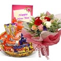 Chocolates basket W/ Mixed Roses & New Year Card