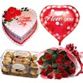 Red Roses W/ Cake & Love balloon & Ferrero Rocher Chocolate
