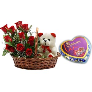 (48) Red Rose W/ Teddy Bear & Chocolate