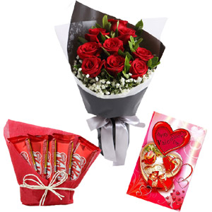 (14) Roses with card and chocolate