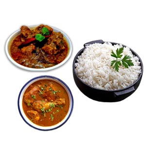 (15) Steamed Rice W/Chicken curry & Beef kalia for 2 person