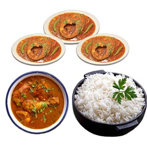 (18) Steamed Rice W/ Fish & Chicken curry for 3 person