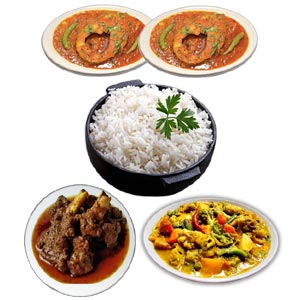 (20) Steamed Rice W/ Fish, Vegetable & Mutton Kalia for 2 person