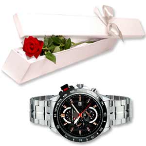  Single Rose W/ Stylish Watch