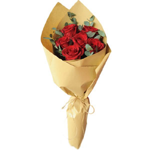 (02) 6 pcs red roses in bouquet