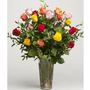 (42) Multicolor roses in a vase