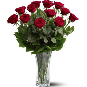 (09) 1 dozen red roses in a vase