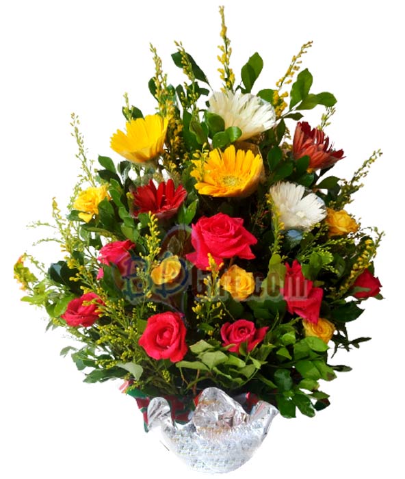  Attractive Mixed Flower Basket Arrangement