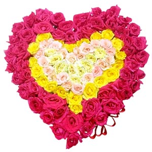100 pcs multicolor roses in a heart shape box 