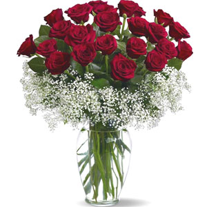 (21) 2 dozen red roses in vase